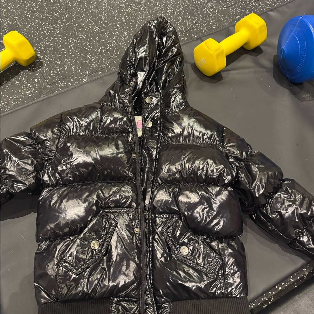 Appaman Shiny Black Puffer Jacket with Down Fill.